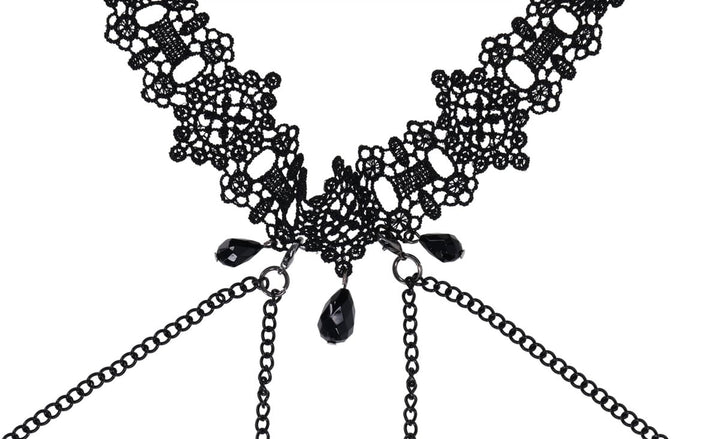 Lace Collar with Nipple Ties - Black