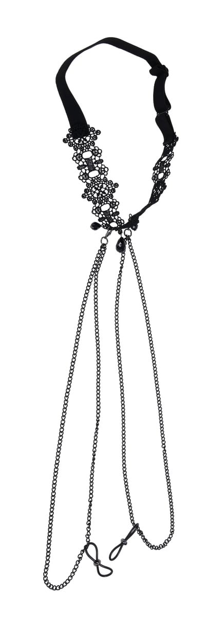 Lace Collar with Nipple Ties - Black