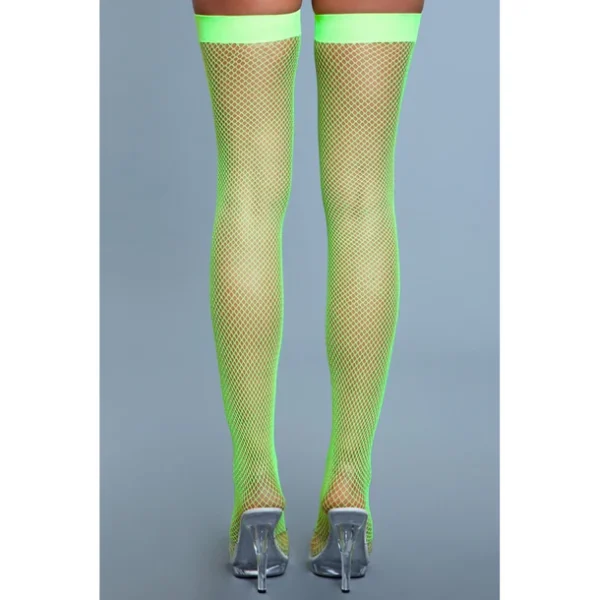 Nylon Fishnet Thigh Highs Neon Green OS - Image 3