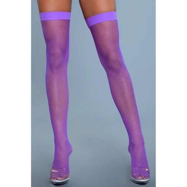 Nylon Fishnet Thigh Highs Purple OS - Image 2