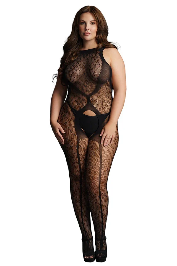 Black Crotchless Leopard Bodystocking On Osxl