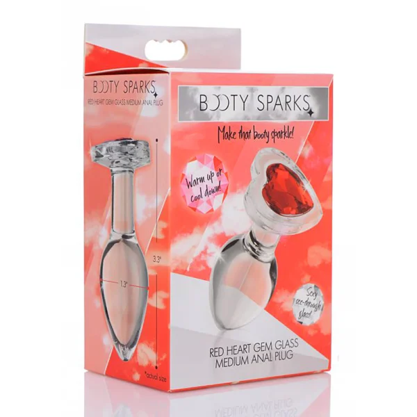 Booty Sparks - Red Heart Gem Glass Anal Plug - Medium