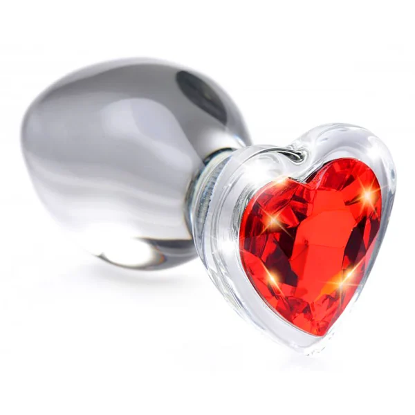 Booty Sparks - Red Heart Gem Glass Anal Plug - Medium - Image 2